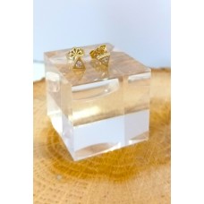 Σκουλαρίκια καρφωτά Χρυσά 14Κ Τρίγωνο με λευκό ζιργκόν (E282)